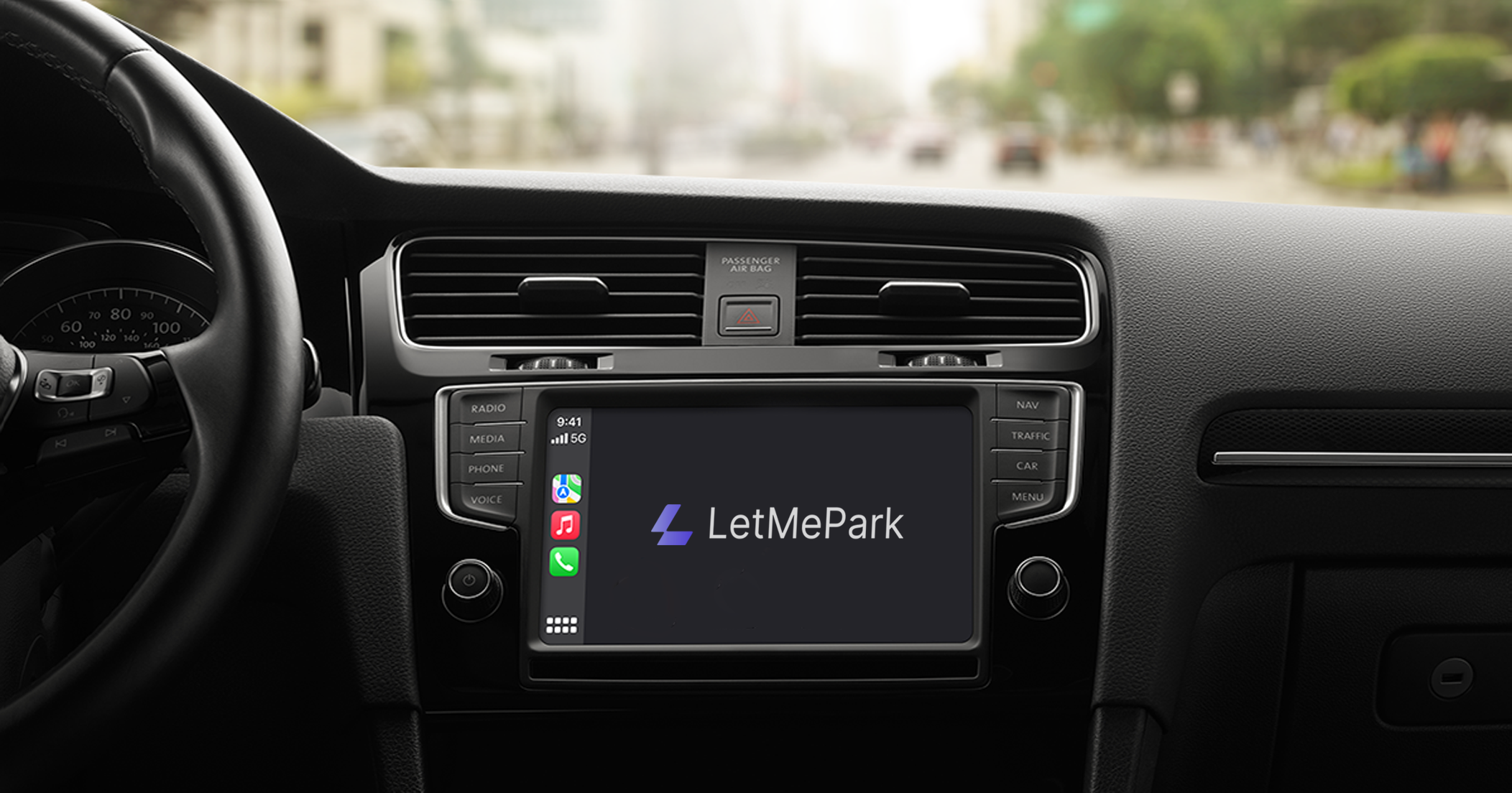 car screen wih LetMePark logo