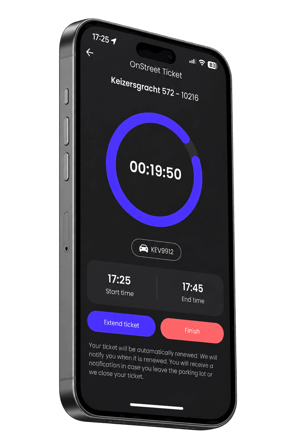 Ticket de aparcamiento on-street con temporizador en la app de LetMePark