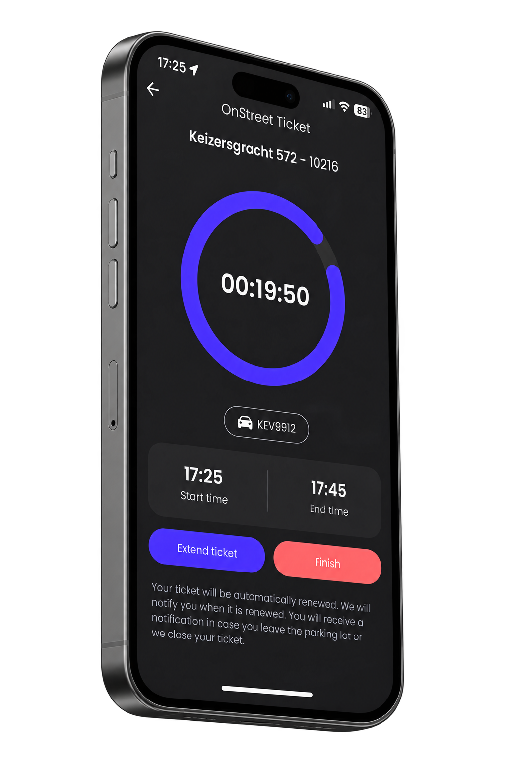 Ticket de aparcamiento on-street con temporizador en la app de LetMePark